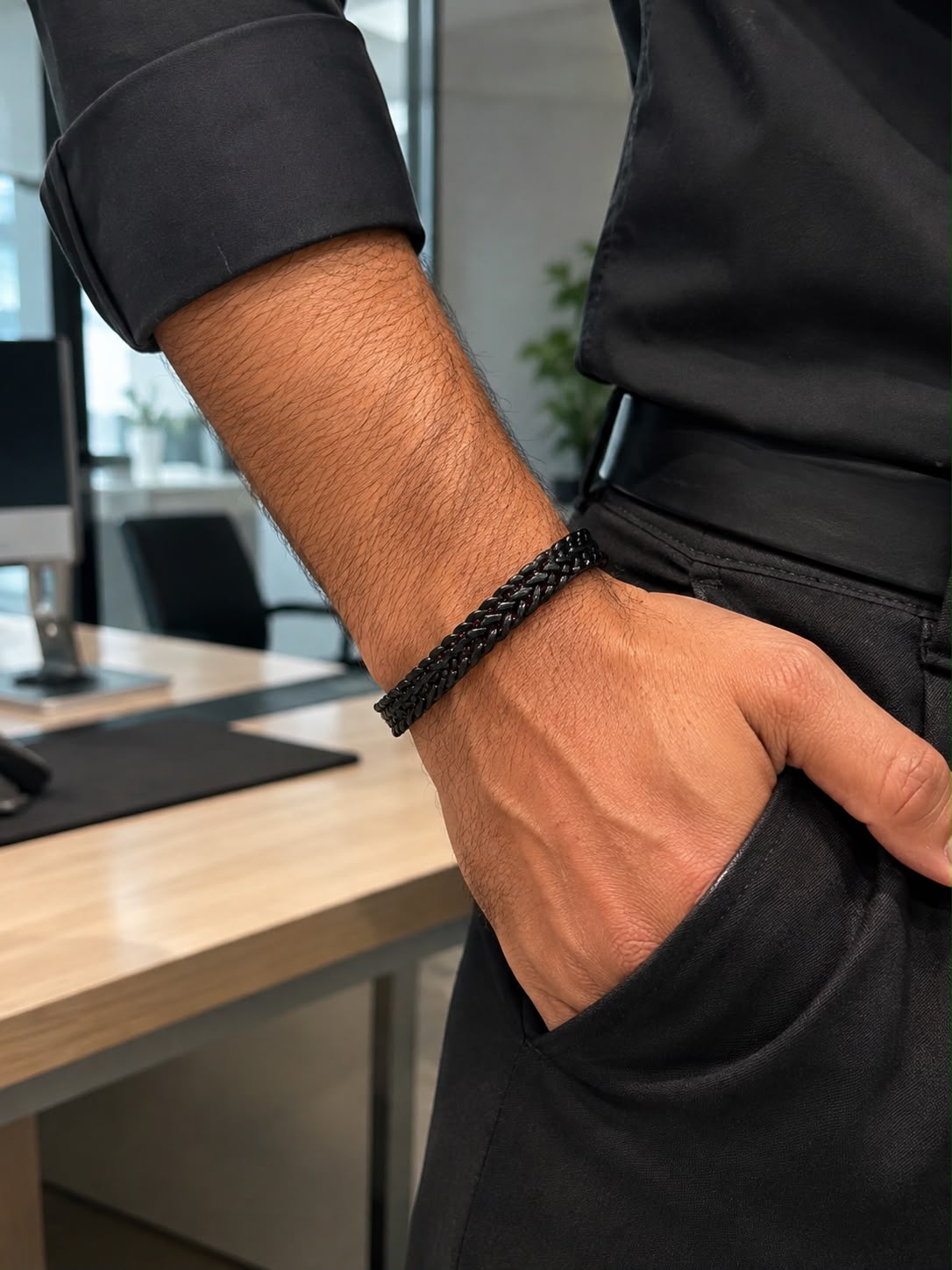 Men's Black Braided Magnetic Bracelet