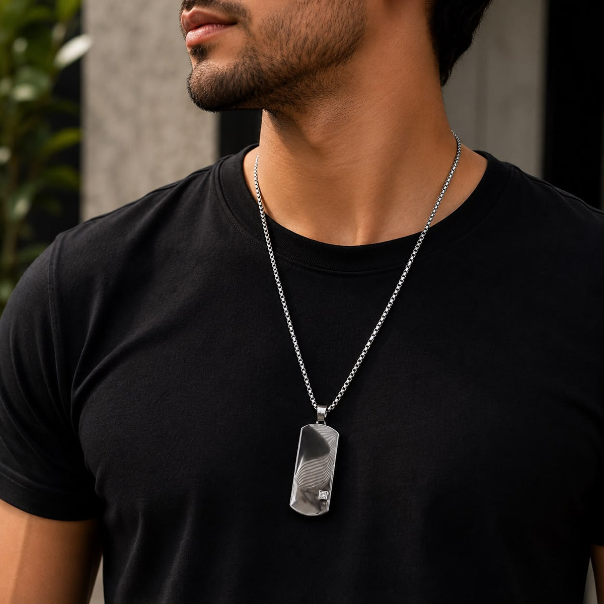 Men's Silver Geometric Pendant Necklace