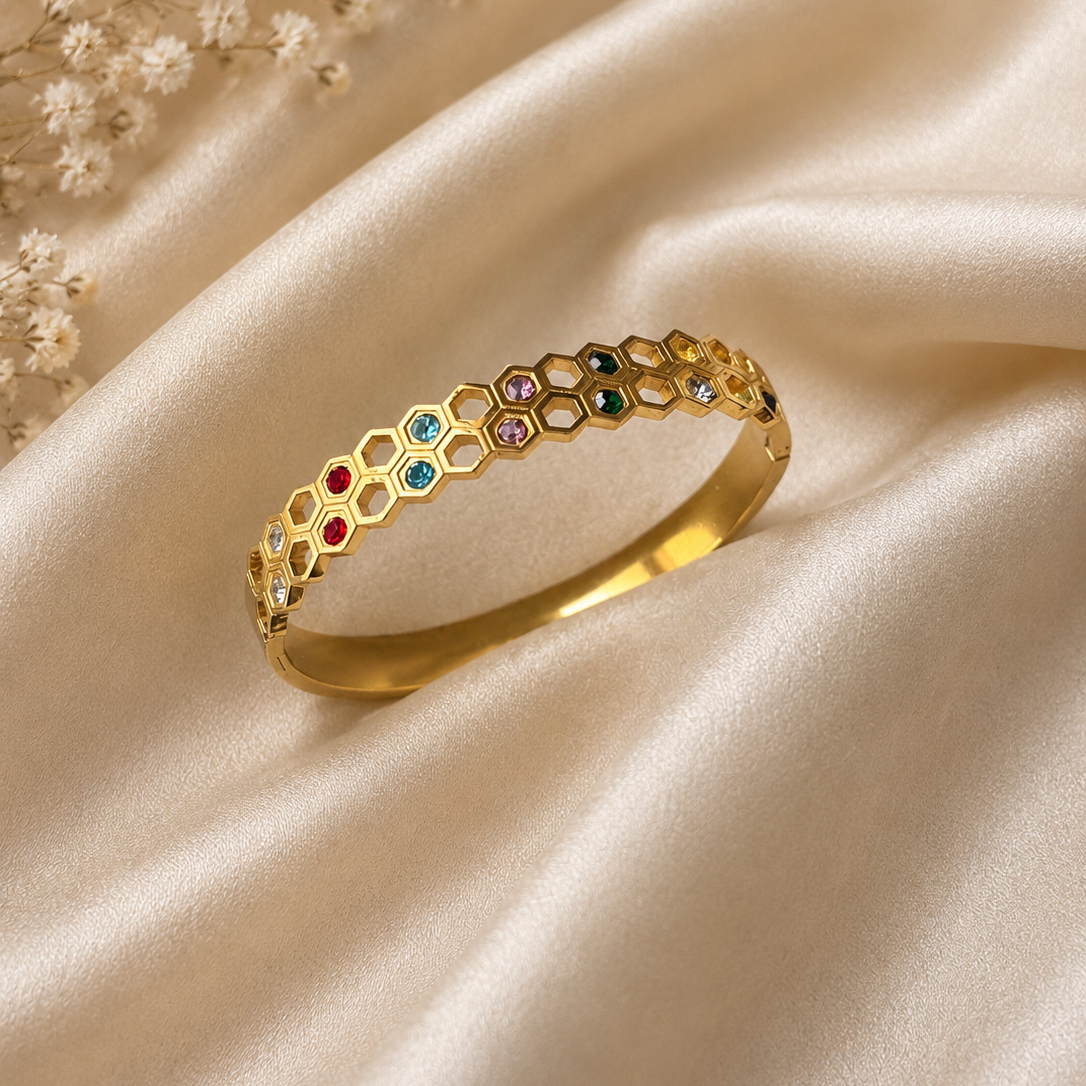 Rainbow Honeycomb Gold Bangle