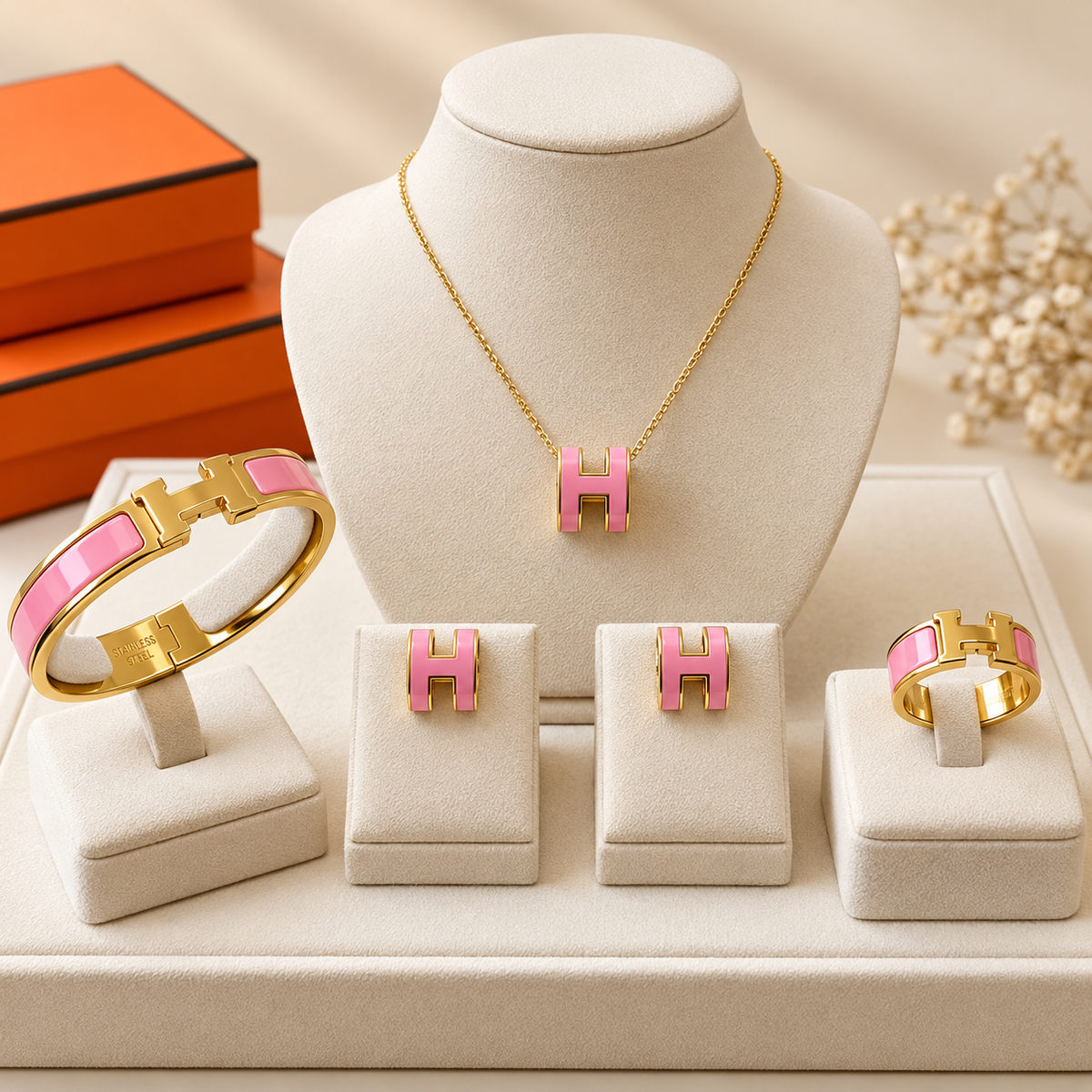 Pink Hermes Premium Women’s 4-Piece Set