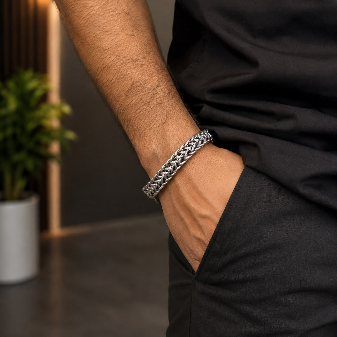 Men's Silver Braided Chain Bracelet