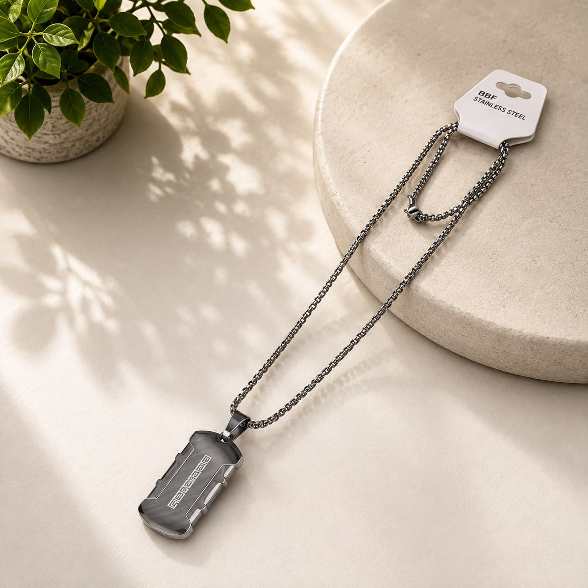 Men's Silver Tag Pendant Necklace