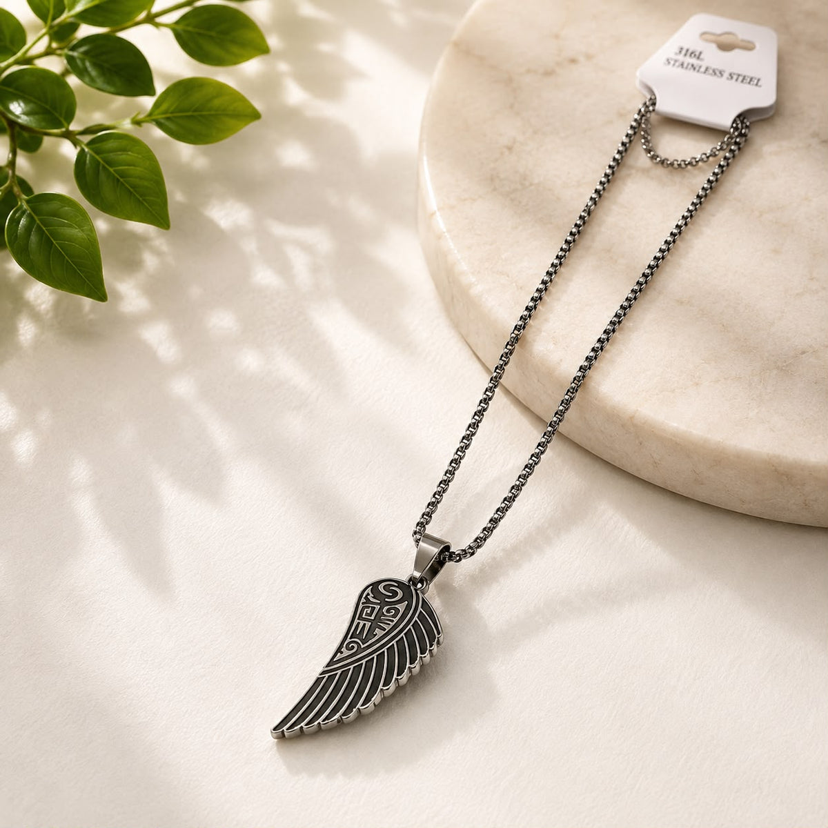 Men's Black Wing Pendant Necklace