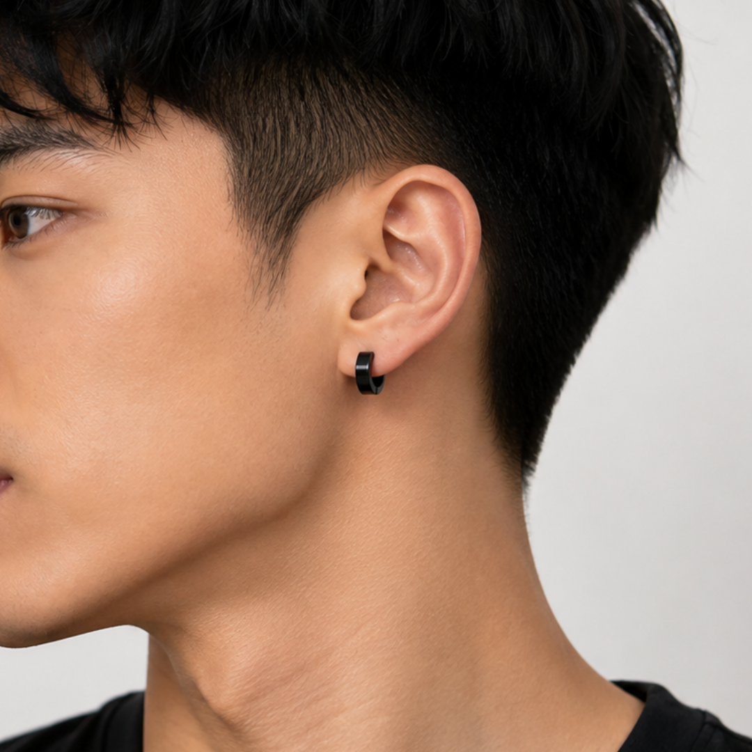Premium Black Stainless Steel Huggie Hoop Earrings for Men