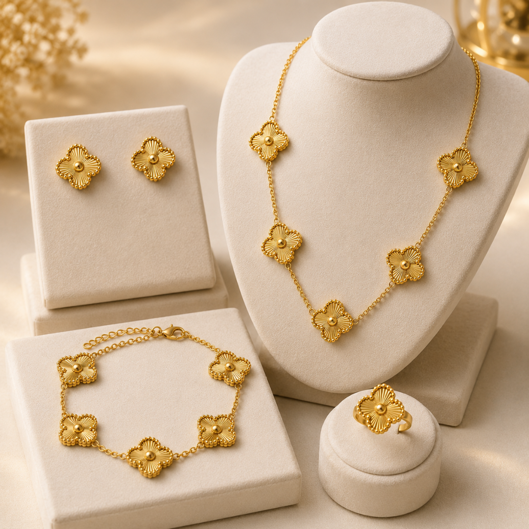 Elegant Gold Flower Jewelry Set