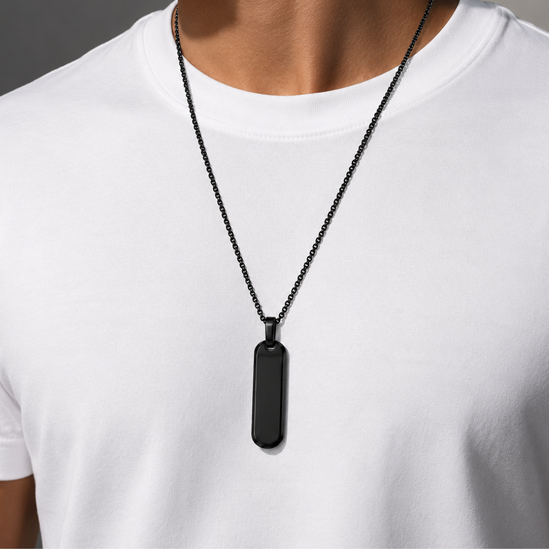Premium Black Bar Pendant Necklace for Men