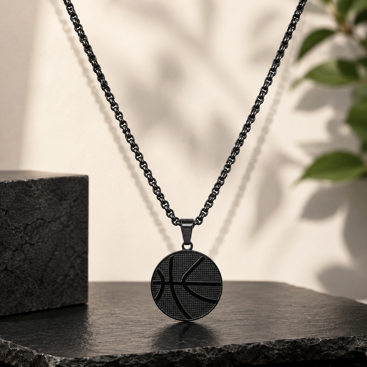 Shop premium black basketball pendant necklace for men in Doha, Qatar. Stainless steel, waterproof, fade-resistant sports jewelry with fast delivery across Qatar.