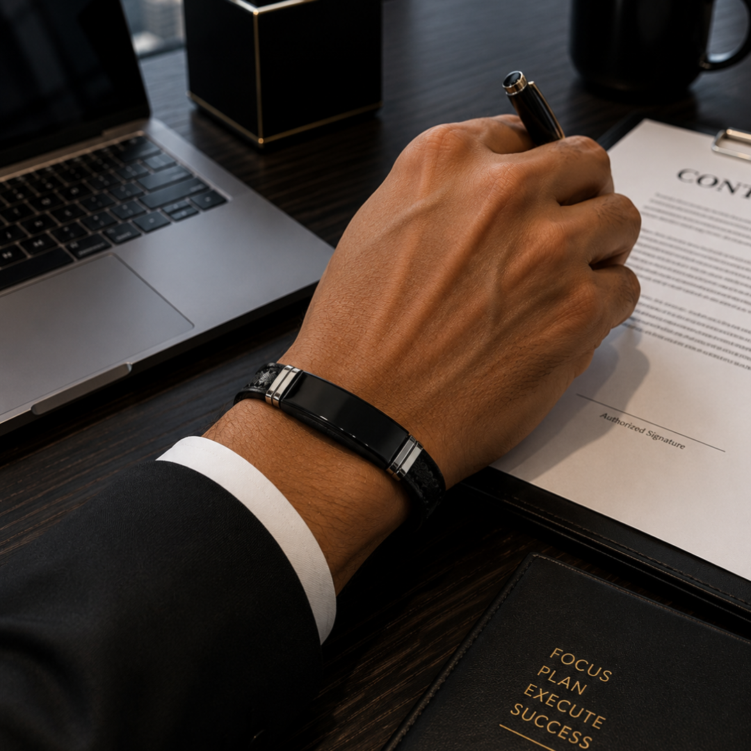 Black Leather Band Bracelet For Men