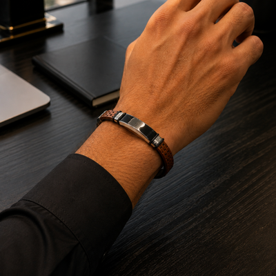 Silver Leather Band Bracelet For Men