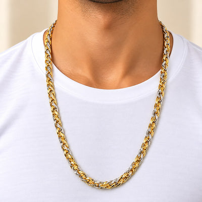 Men's Silver & Gold Rope Chain Necklace
