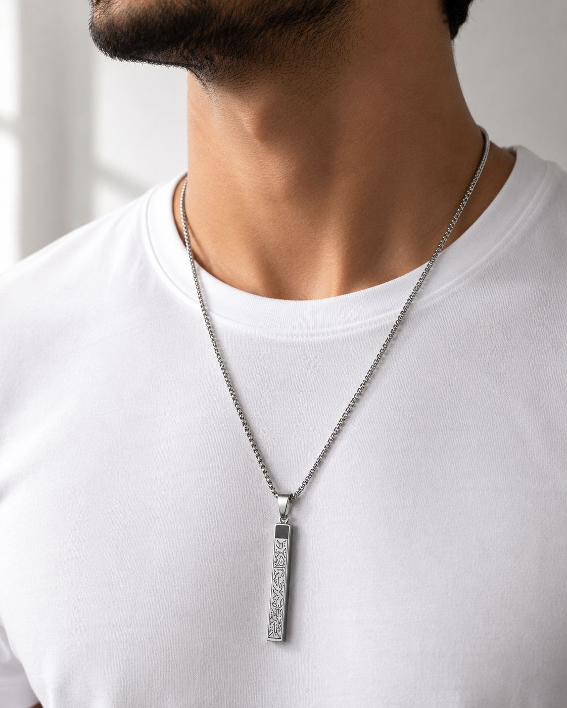 Shop premium Ayatul Kursi stainless steel necklace for men in Doha, Qatar. Waterproof, fade resistant Islamic pendant with fast delivery across Qatar.