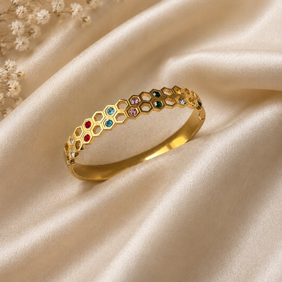 Rainbow Honeycomb Gold Bangle