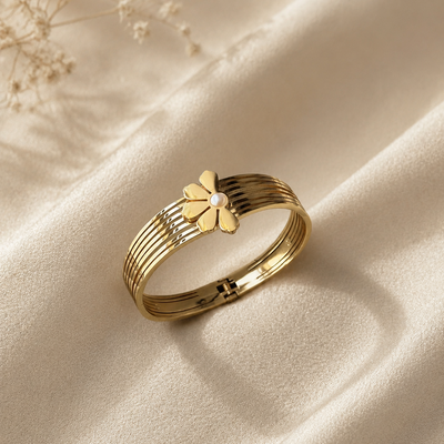 Golden Flower Charm Bangle