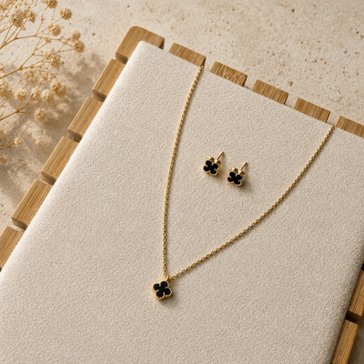Women's Black and gold Necklace and Earrings Set – Elegant Fashion Jewelry