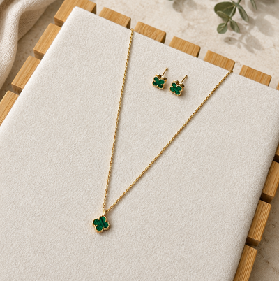 Women's Green Necklace and Earrings Set