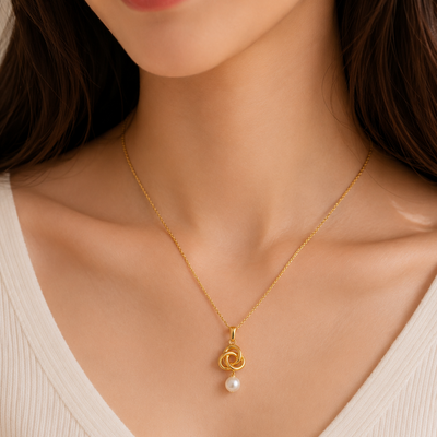 Golden Knot Pearl Pendant
