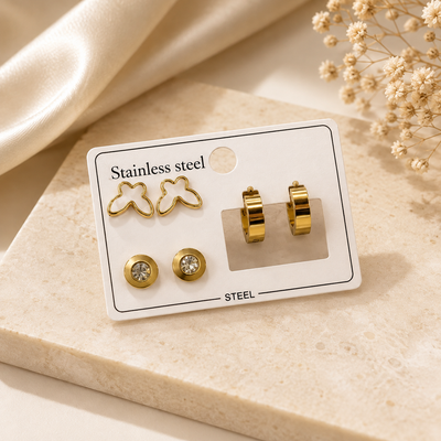 3-Pair Gold Earrings Set for Women