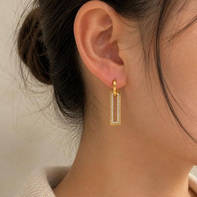 Crystal Rectangle Drop Earrings