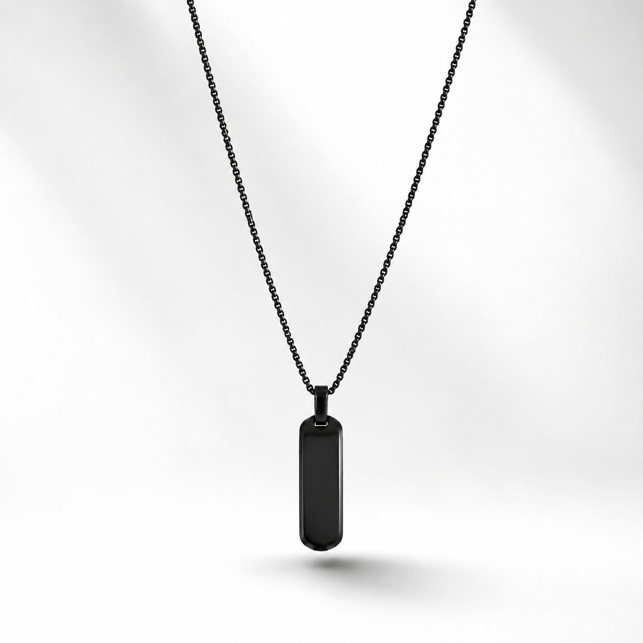 Shop premium men's black bar pendant necklace in Doha, Qatar. Stainless steel, waterproof, fade-resistant minimalist necklace with fast delivery across Qatar.
