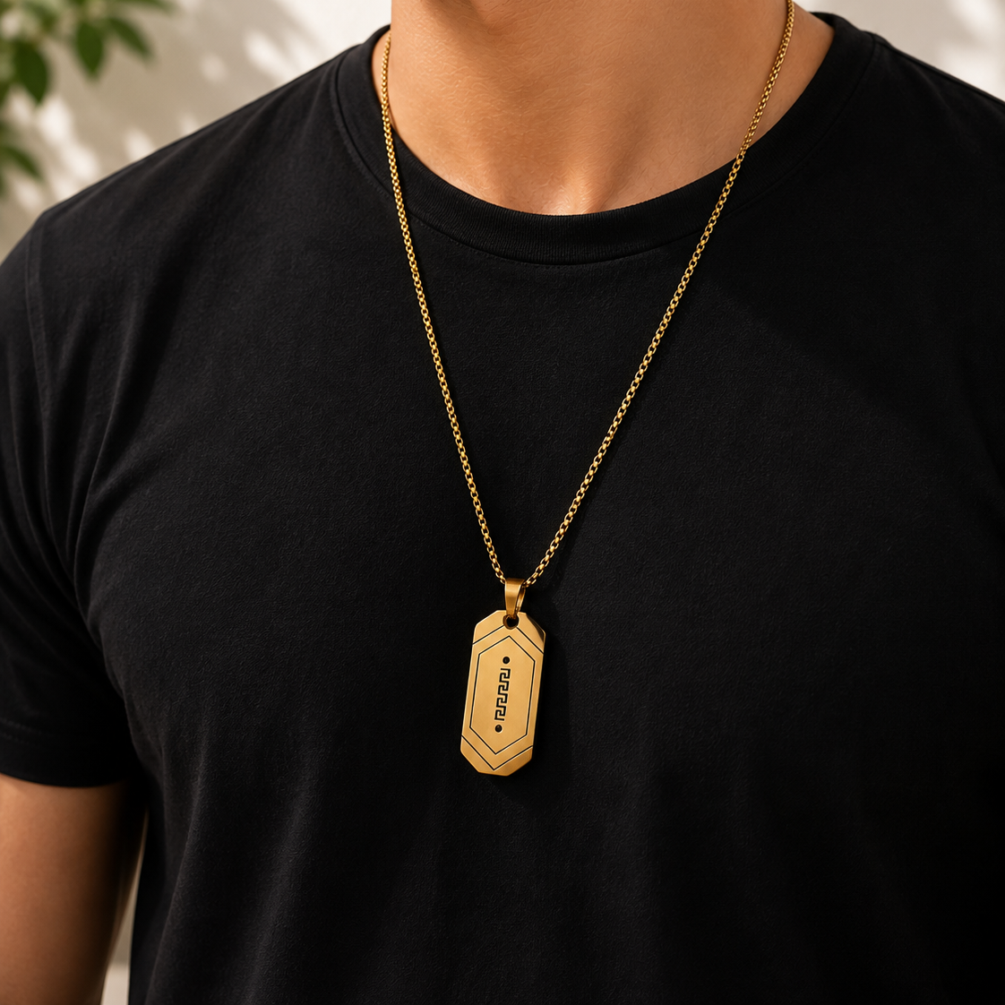 Shop men’s gold tag pendant necklace made from premium stainless steel. Waterproof, stylish and perfect for everyday wear, with a 2-year color guarantee.